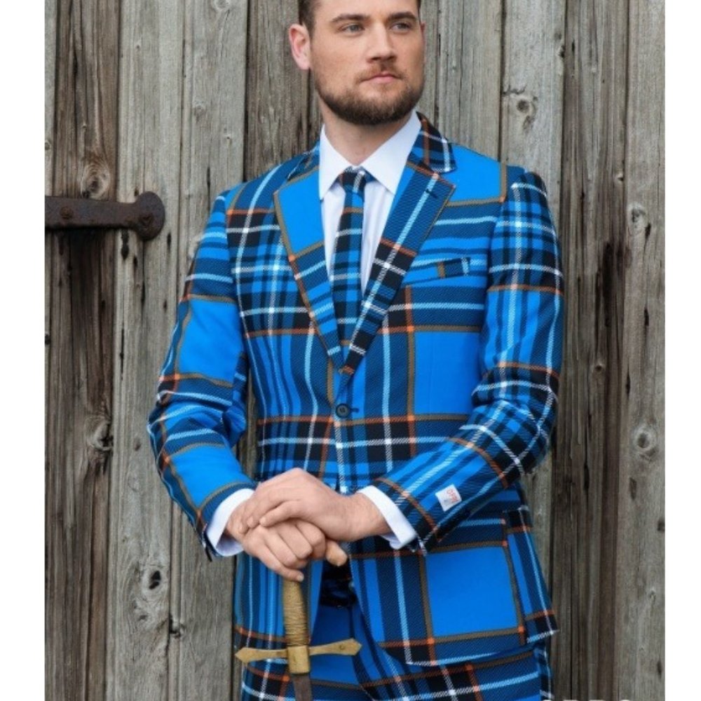 Opposuits Scottish Blue Plaid Sport Jacket Sz 48